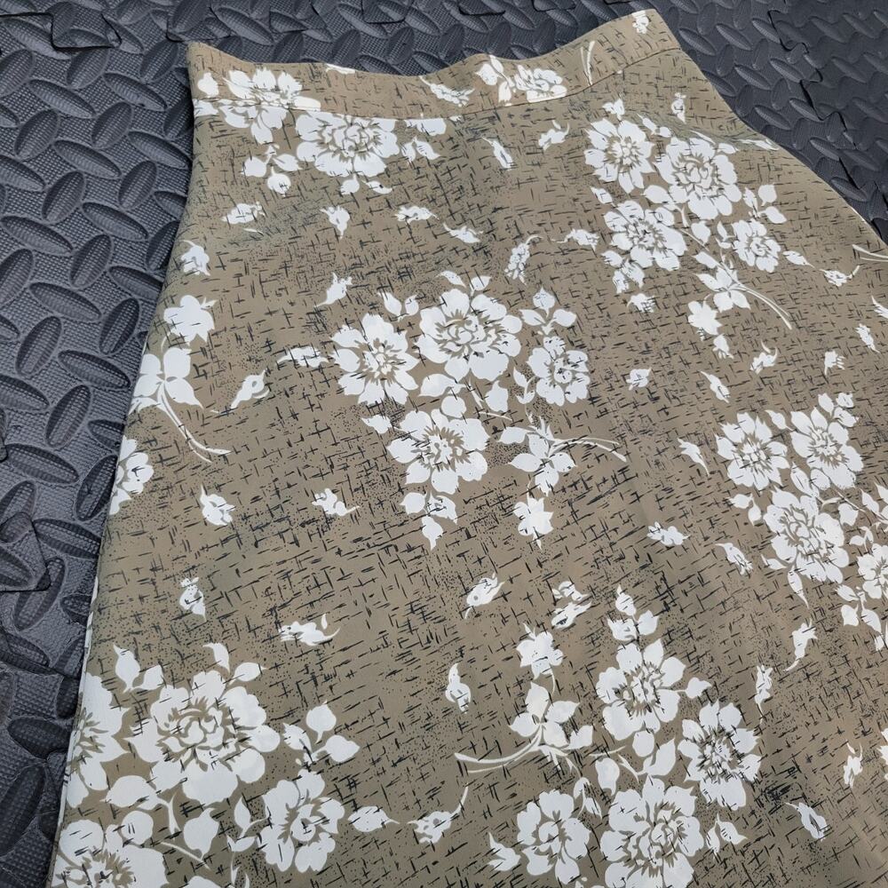 Vintage JAY JACOBS Floral Midi Skirt Beige Cottagecore A-Line Fairycore Boho